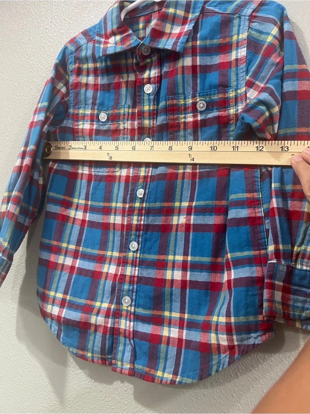 Baby Gap Boys 4-5Y Plaid Button Down Shirt Blue Red Long Sleeve 100% Cotton